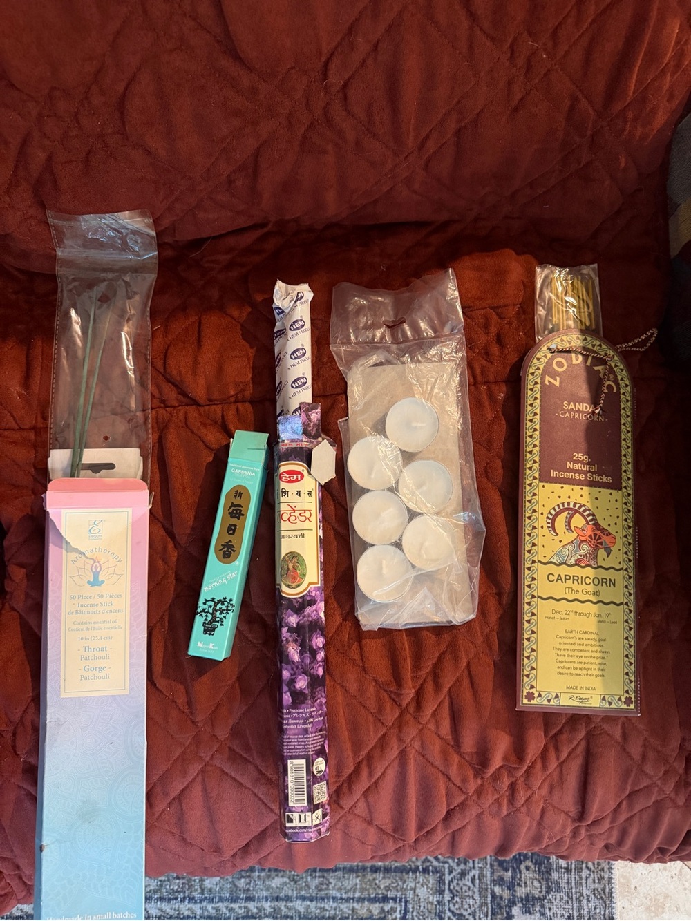 Zodiac Sandalwood Incense Sticks & Assorted Party Tealights - Brown used